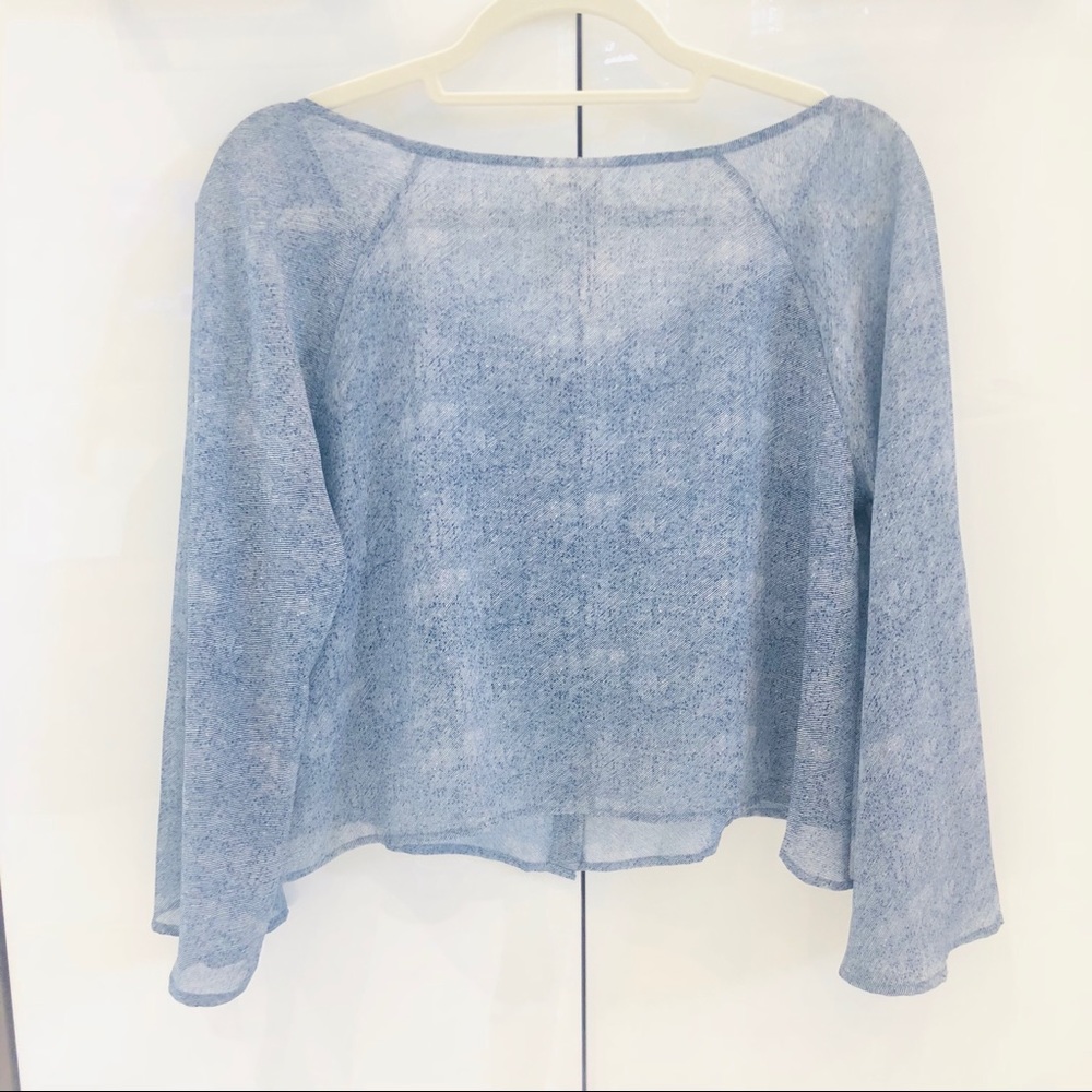 Free People Blue Sheer Bell Sleeve Button Down - Picture 4 of 6